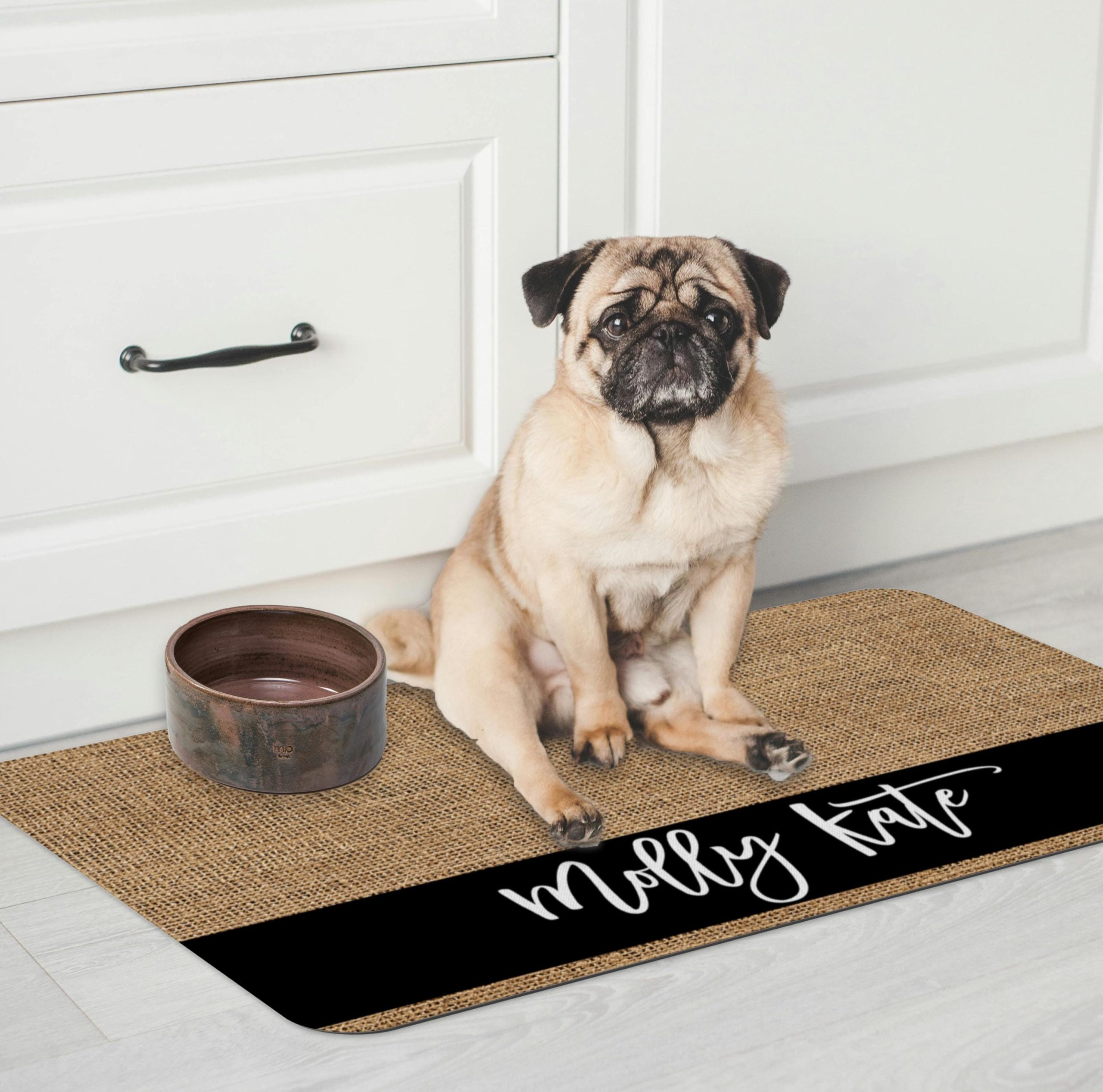 Burlap Look Pet Placemat, Personalized Dog Cat Food Water Bowl Mat, New Puppy Supplies, Farmhouse Country Feeding Station, Boy Girl Dog Gift - Image 4