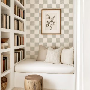 Grey Checkered Watercolor Wallpaper, Check Peel Stick Removable, Unpasted Traditional Option, Retro Boho Check Baby Neutral Accent Gingham