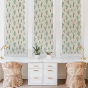 Cactus Wallpaper, Peel Stick Removable Baby Girl Nursery Decor, Desert Vintage Watercolor Green Saguaro Cacti Wall Art