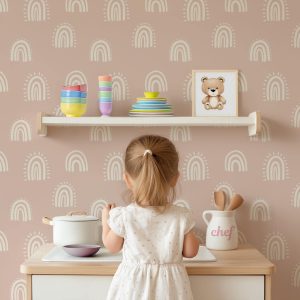 Mauve Pink Rainbow Wallpaper, Peel and Stick Removable, Baby Nursery Wall Art, Boho Rainbow, Earthy Neutral Tones Playroom