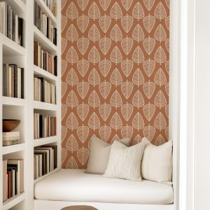 Copper Leaf Wallpaper, Peel Stick Removable, Baby Nursery Decor Bedroom, Neutral Trendy Boho, Groovy Retro Vintage Line Art, Traditional