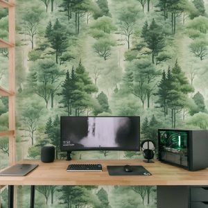 Woodland Forest Wallpaper, Peel Stick or Traditional, Boy Nursery Mural Large Scale, Country Woods Watercolor Forest Wall Art Playroom