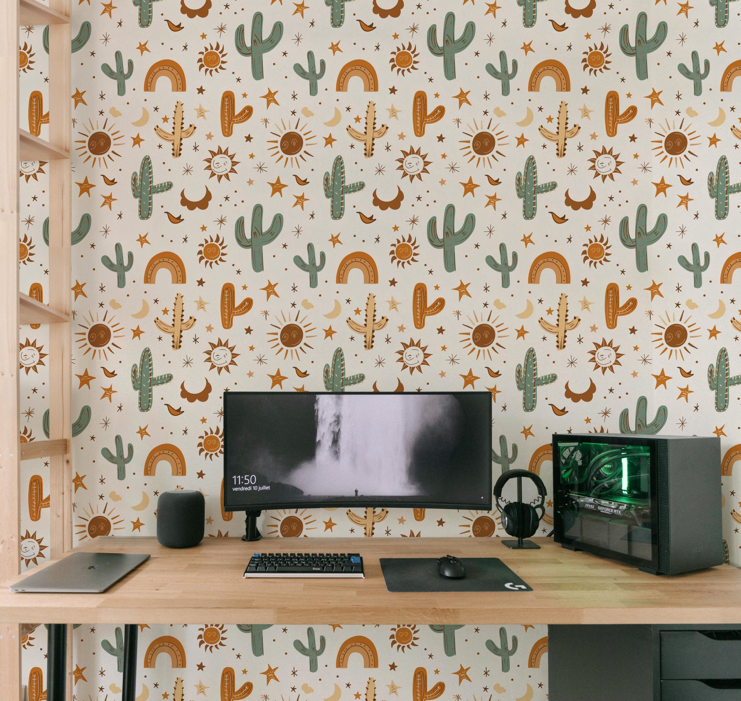 Boho Desert Cactus Wallpaper, Peel and Stick Removable, Cacti with Sun Stars Rainbow, Kid's Bedroom Playroom Desert Cactus Wall Art Accent - Image 5