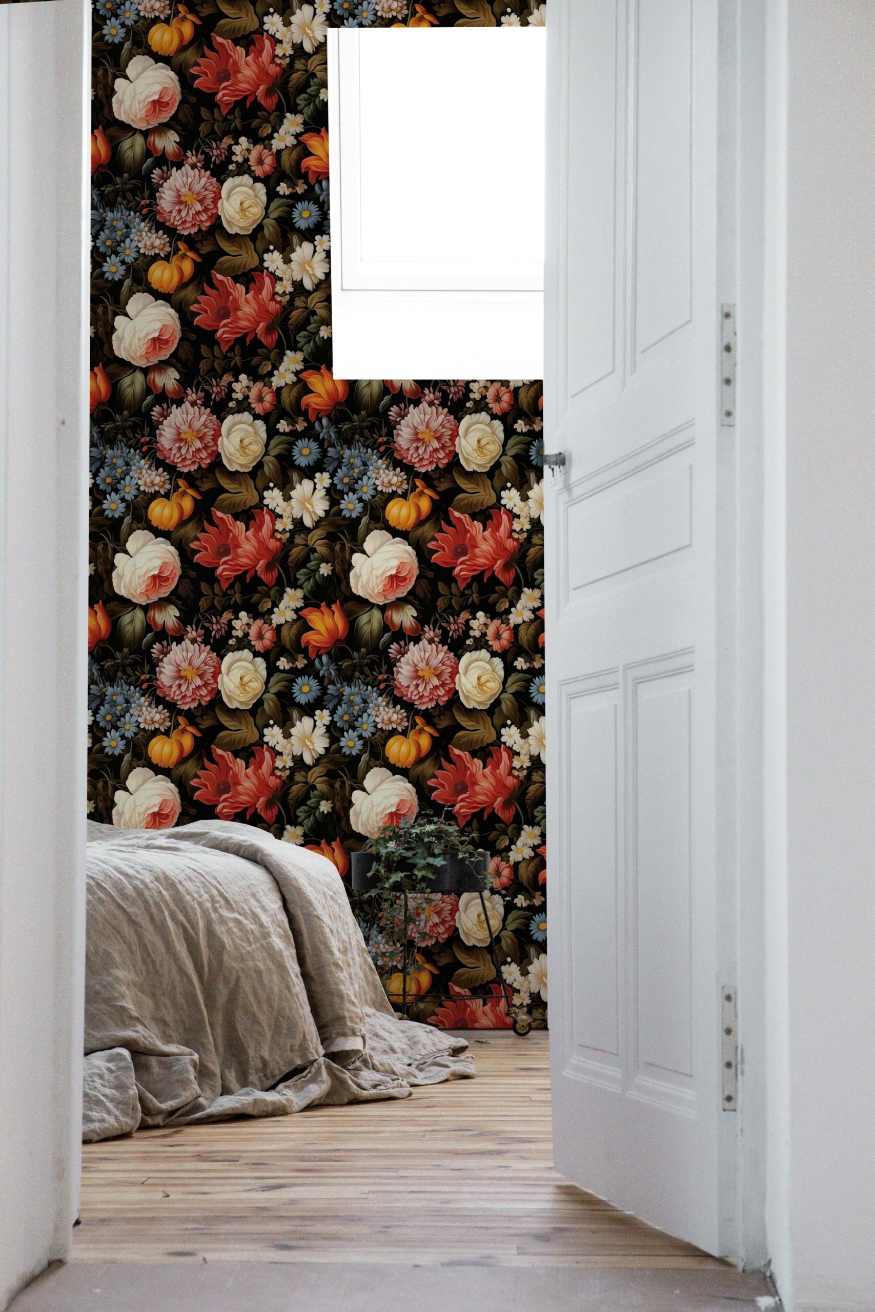 Dark Botanical Floral Wallpaper, Peel Stick Removable, Unpasted Traditional Option, Moody Forest Floral Decor, Cute Gothic Cottagecore