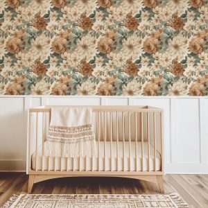 Boho Chic Bouquet Floral Wallpaper, Neutral Flower Peel Stick Removable, Vintage Classic Flowers, Decor Unpasted Traditional Mural