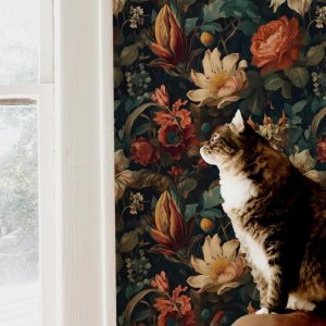 Moody Botanical Floral Wallpaper, Peel Stick Removable, Unpasted Traditional Option, Dark Forest Floral Decor, Cute Gothic Cottagecore