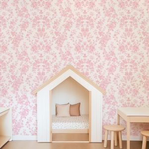 Light Pink Toile Wallpaper, Peel and Stick Removable, Vintage Coquette Grandmillennial Chic, Dainty Flower Baroque Vines, Elegant Pink Toile