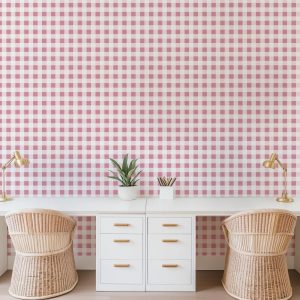 Mauve Pink Plaid Wallpaper, Vintage Shabby Chic Peel Stick, Romantic Baby Girl Room, Granny Chic Grandmillennial Coquette, Gingham Checkered
