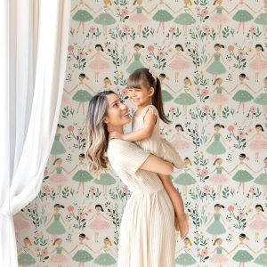 Ballerina Floral Wallpaper, Peel and Stick Removable, Unpasted Traditional Option, Cute Chic Princess, Girl Toddler Ballet Nursery Playroom