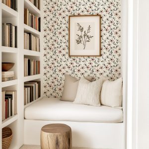 Pink Black Ditsy Floral Wallpaper, Pink Watercolor Small Scale Peel and Stick Removable, Unpasted Prepasted Traditional Option, Baby Girl