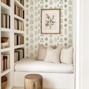 Sage Green and White Botanical Wallpaper, Fern Greenery Plant Garden, Peel Stick Prepasted Traditional, Custom Sizes Pressed Botanical