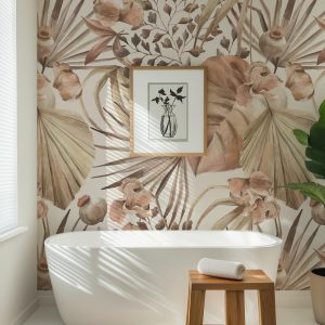 Boho Rose Gold Leaf Wallpaper, Peel and Stick Removable, Large Print Mural, Boho Dreams, Neutral Earth Colors Wallpaper