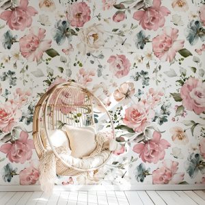 Pink Garden Floral Butterfly Wallpaper, Peel Stick Removable, Prepasted Unpasted Traditional Permanent, Baby Girl Nursery Decor, Mae Flower