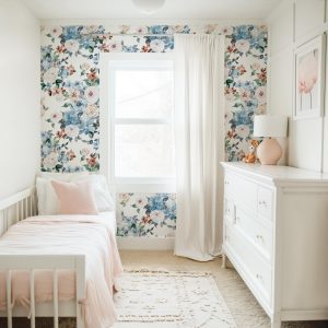 Vintage Blue Floral Wallpaper, Peel and Stick Removable, Classic Wallpaper, Bedroom Romantic Vintage, Blue Floral Small Print