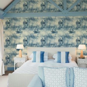 Watercolor Ocean Sailboat Wallpaper, Beach Coastal Nautical, Watercolor Blue, Peel and Stick Removable, Prepasted Traditional, Custom Sizes