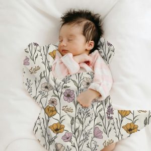 Personalized Wildflower Blanket, Minky, Sherpa, Pretty Flower Garden, Pressed Dried, Earthy Colors, Custom Name, Pink and Mustard