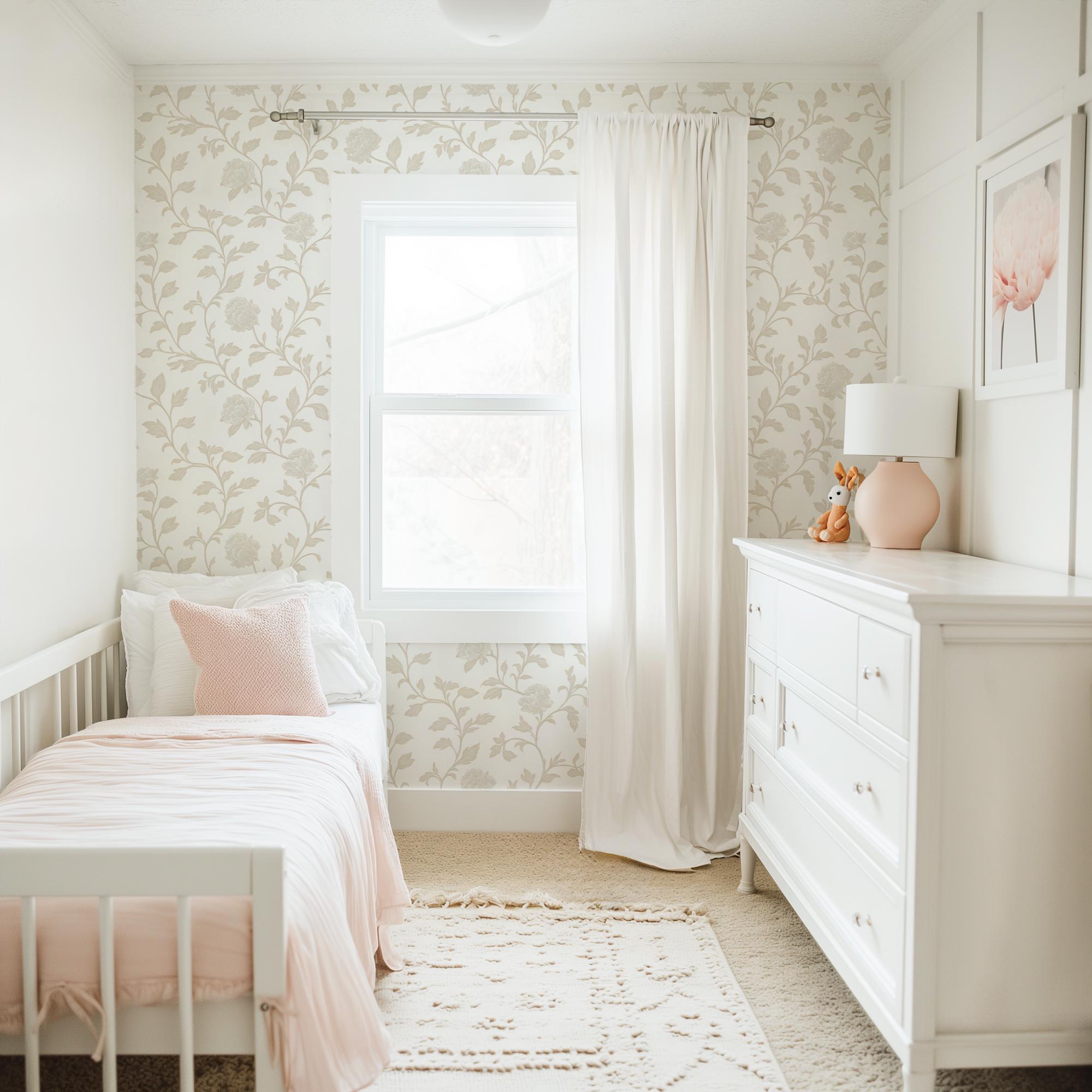Vintage Romantic Flower Peel and Stick Removable Wallpaper, Unpasted Traditional Option, Baby Girl Nursery, Shabby Chic Beige Rose Vine - Image 5