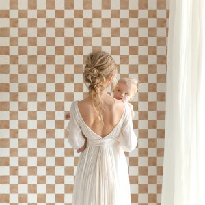 Copper Watercolor Gingham Wallpaper, Checkered Peel and Stick Removable, Unpasted Traditional Option, Retro Boho Check Baby Teenager Accent