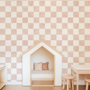 Dusty Pink Checkered Wallpaper, Watercolor Peel Stick Removable, Unpasted Traditional Option, Retro Boho Check Neutral Accent Gingham