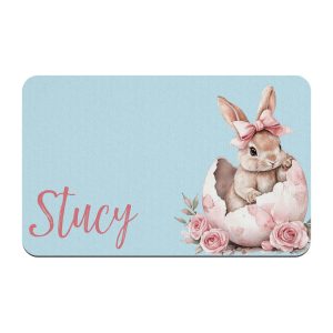 Easter Bunny In Egg Pet Food Placemat, Pastel Colors, Personalized Pet Mat, Pet Supplies, Water Bowl Mat, Pretty Easter Pet Mat