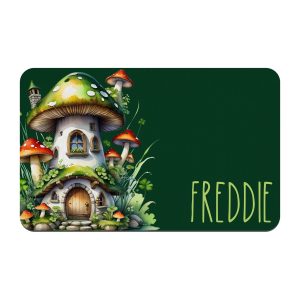 Mushroom House Personalized Pet Placemat, St Patricks Day With Shamrocks, Custom Dog or Cat Bowl Mat, Puppy Supplies, Water Bowl Mat