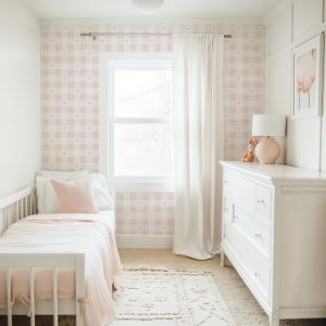 Pink Plaid Heart Wallpaper, Vintage Shabby Chic Peel and Stick Removable, Romantic Baby Girl Room Gingham Checkered with Hearts, Cute