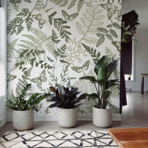 Fern Green Botanical Pressed Wallpaper, Large Scale Greenery Plant Garden, Peel Stick or Prepasted, Custom Dimensions Sage Botanical