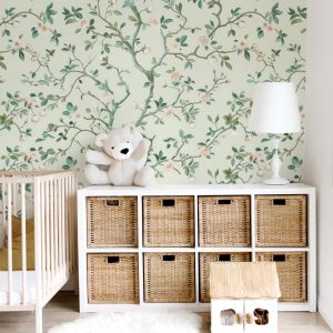 Chinoiserie Cherry Blossom Wallpaper, Tree Vine Flowers Wallpaper, Peel Stick Removable, Soft Elegant Grandmillenial Chic, Vintage Nature