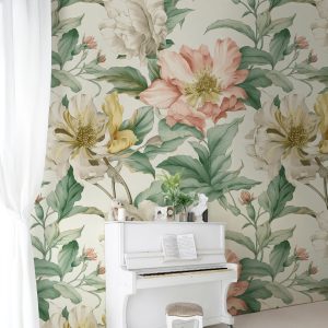 Large Scale French Vintage Bloom Wallpaper, French Tree Vine Flowers Botanical, Pastel Colors, Peel Stick Removable, Elegant Grandmillenial