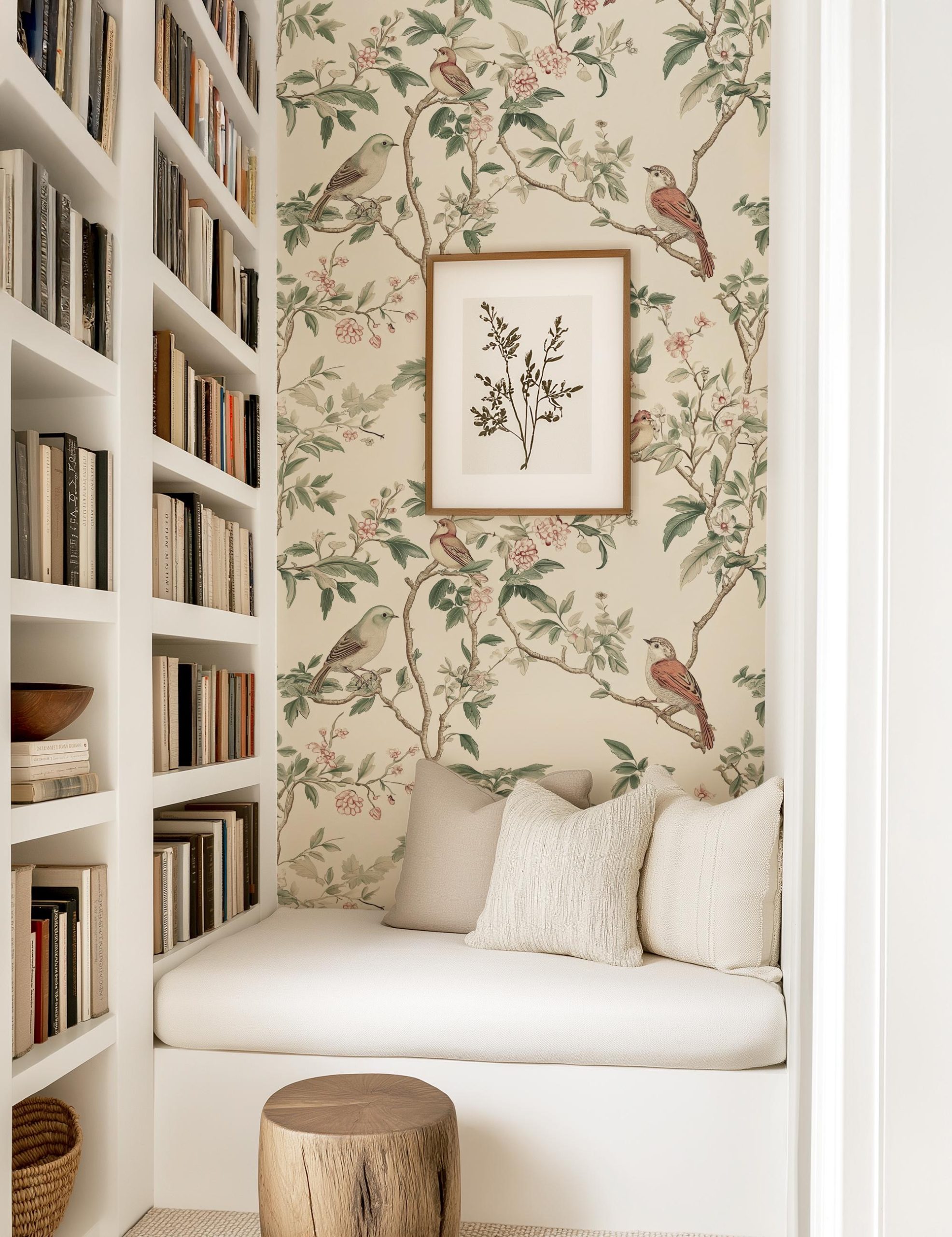 Cherry Blossom Wallpaper, Chinoiserie Birds and Flowers Wallpaper, Peel Stick Removable, Soft Elegant Cream Beige Vintage Nature Design - Image 2