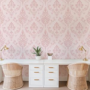 Pink on Pink Victorian Damask Wallpaper, Peel and Stick Removable, Baby Pink Baroque, Elegant French Ornate Vintage