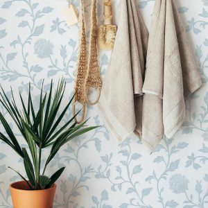 Dusty Blue Vintage Romantic Flower Peel and Stick Removable Wallpaper, Grandmillennial Chic, Baby Girl Nursery, Baroque Elegant Rose Vine