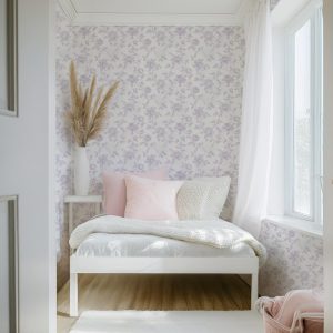 Lavender Rose Vine Wallpaper Peel and Stick, Vintage Floral Wall Mural for Nursery or Bedroom, Romantic Cottagecore Wall Art