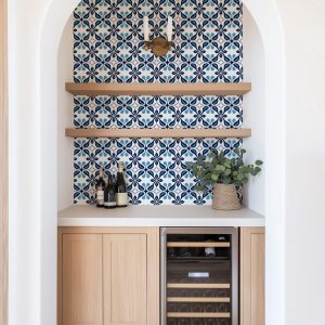 Blue Moroccan Tile Pattern Wallpaper, Blue Black White, Peel and Stick Removable, Prepasted Traditional, Bathroom, Kitchen Decor