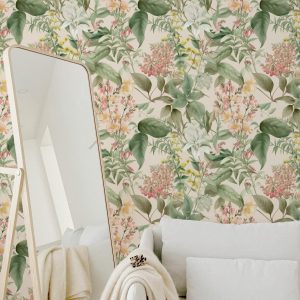 Garden French Vintage Botanical Wallpaper, French Tree Vine Flowers Botanical, Pastel Colors, Peel Stick Removable, Elegant Grandmillenial
