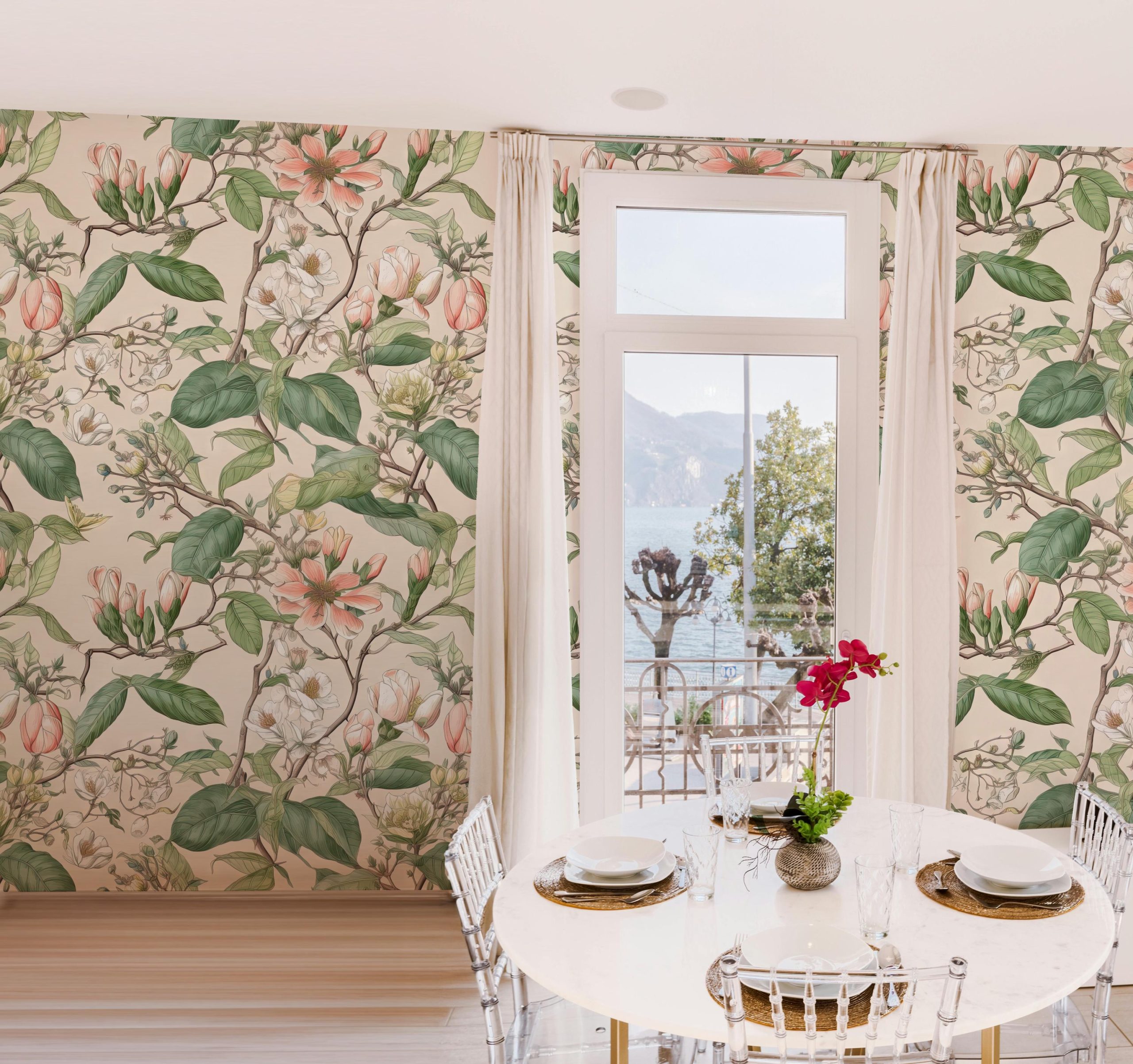 Romantic French Botanical Wallpaper Mural for Nursery or Bedroom, Removable Chinoiserie Tree Floral Wall Art, Neutral Vintage Peony Design - Image 6