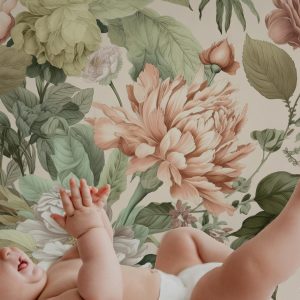 Peony Botanical Wallpaper, Romantic Tree Vine Flowers, Muted Colors, Peel Stick Removable, Elegant French Vintage
