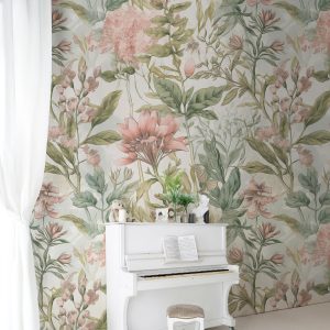 Large Scale French Vintage Bloom Wallpaper, Tree Vine Flowers Botanical, Muted Colors, Peel Stick, Elegant Forest Jungle Plants Mural
