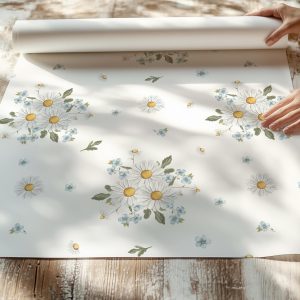 Blue Daisy Bouquet Wallpaper, Peel Stick Removable, Floral Bedroom Nursery, Little Girls Playroom Dainty Grandmillennial Chic Coquette