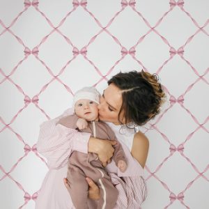 Baby Pink Vintage Bows X Diamond Pattern Wallpaper, Peel and Stick Removable, Coquette Grandmillennial Chic, Elegant Classic Pink Toile