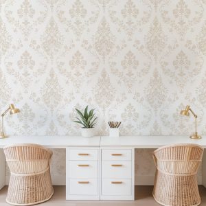 Beige Victorian Damask Wallpaper, Peel and Stick Removable, Neutral Light Baroque, Elegant French Ornate Vintage