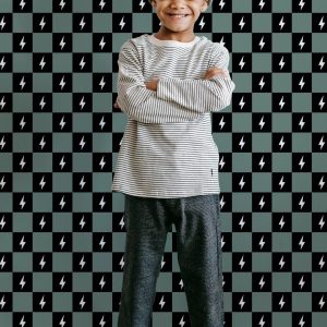 Lightning Bolt Gingham Wallpaper, Check Wallpaper Jade Green Blue and Black, Checkered Peel Stick Removable, Retro Rad Cool Kid Boys Room