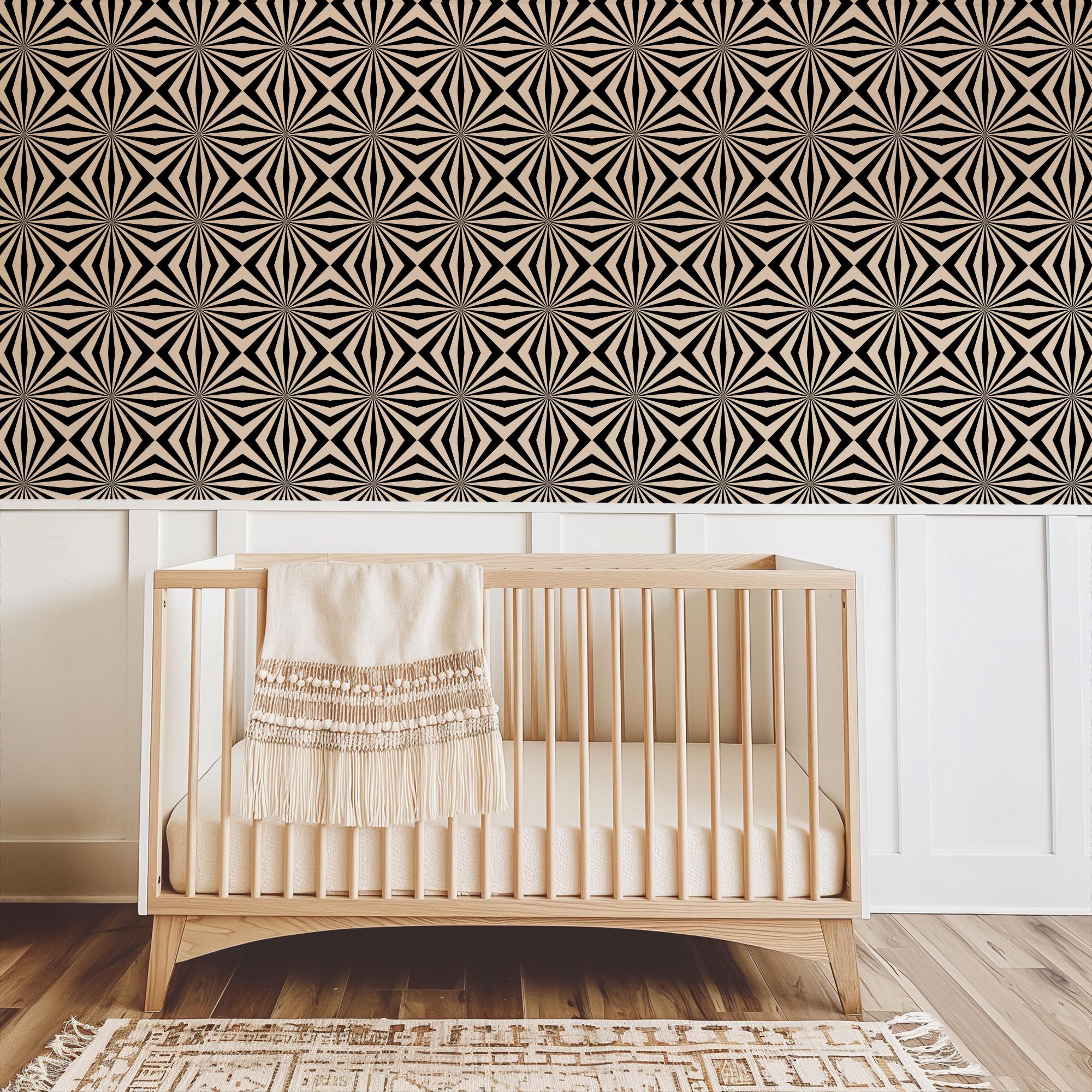 Abstract Geometric Pattern Wallpaper, Tan Black 70s Retro Grunge, Peel Stick Removable, Retro Rad Cool Kid Boys Room - Image 5