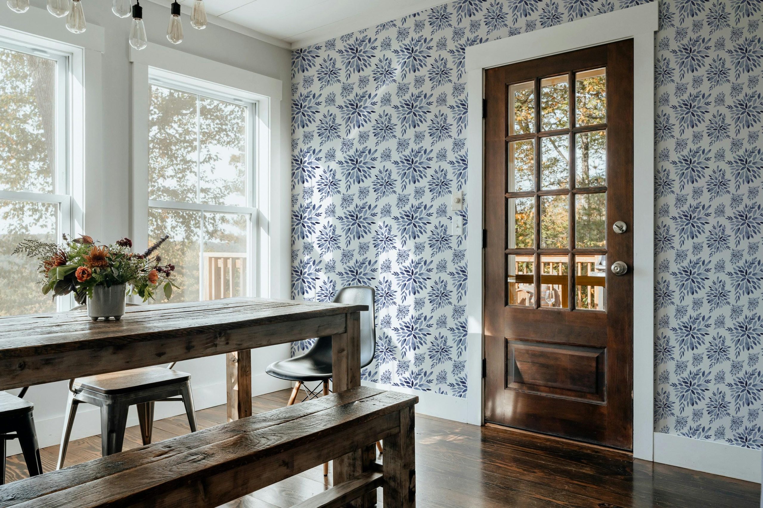 Watercolor Blue Floral Wallpaper, Navy Blue Stamp Look, Peel and Stick Removable, Prepasted Traditional, Bathroom, Bedroom, Kitchen Update - Image 5