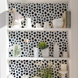 Watercolor Navy Blue Black Dots Wallpaper, Peel and Stick Removable, Prepasted Traditional, Bathroom, Laundry, Kitchen, Entry, Playroom
