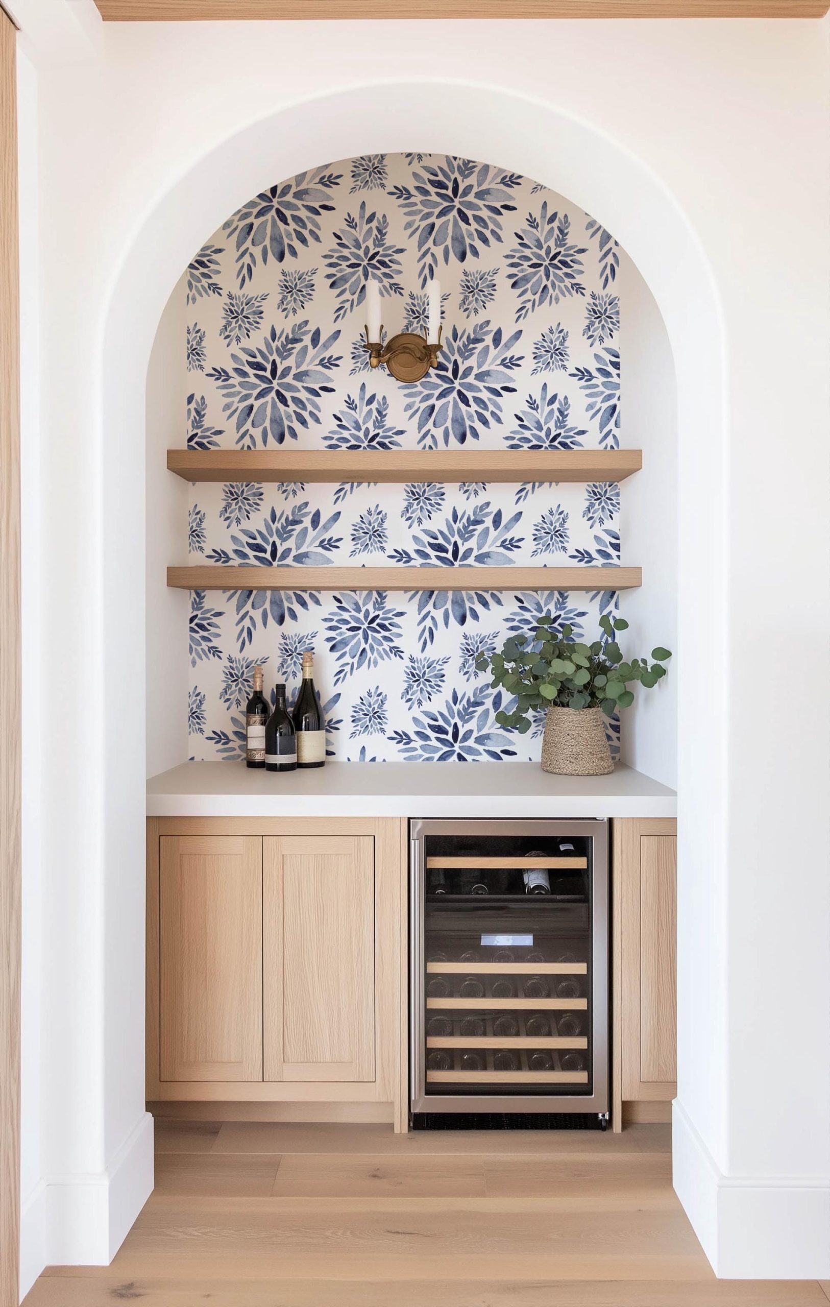 Watercolor Blue Floral Wallpaper, Navy Blue Stamp Look, Peel and Stick Removable, Prepasted Traditional, Bathroom, Bedroom, Kitchen Update - Image 4