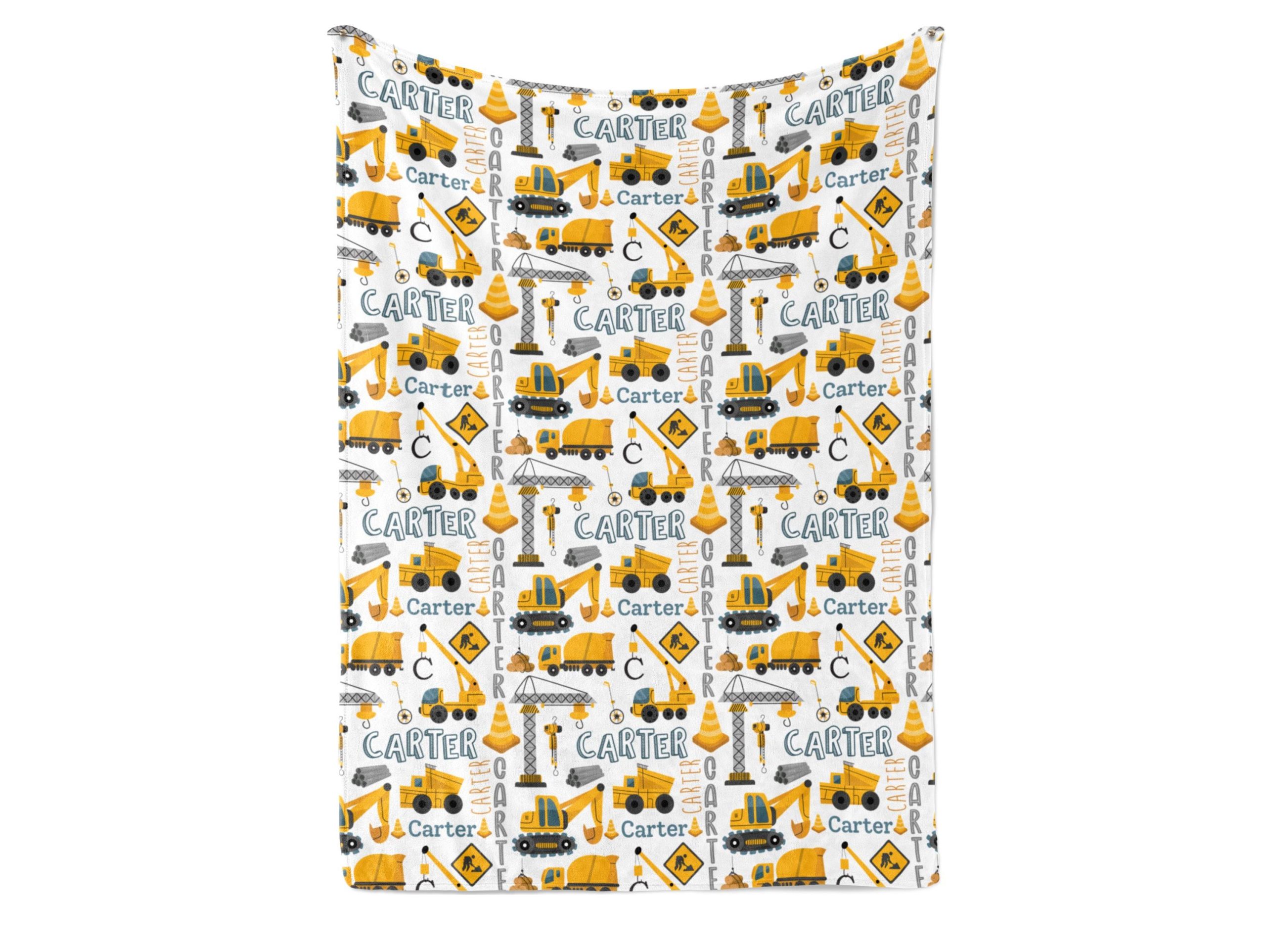 Construction Site Vehicles Blanket, Personalized Name Collage, Excavator Cement Mixer Dump Truck Crane, Gift for Boy, Minky or Sherpa - Image 2