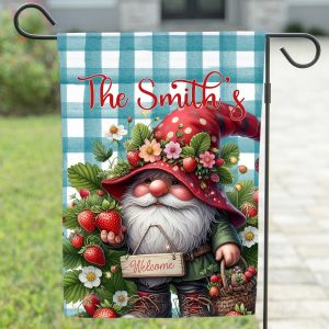 Strawberries Gnome Yard Flag, Personalized Garden Sign, Outdoor Decor, Welcome Sign, Gift for Strawberry Lover