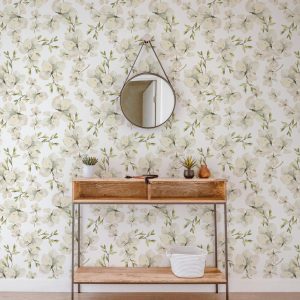 Neutral Beige Magnolia Wallpaper, Tan Linen Floral Vintage Shabby Chic  Peel and Stick, Prepasted Traditional Option, Romantic Farmhouse