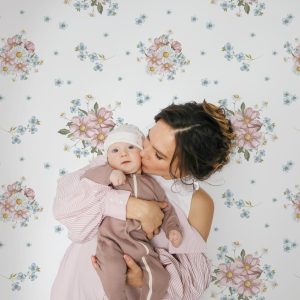 Pink and Blue Bouquet Wallpaper, Peel Stick Removable, Floral Bedroom Nursery, Little Girls Playroom Dainty Grandmillennial Chic Coquette